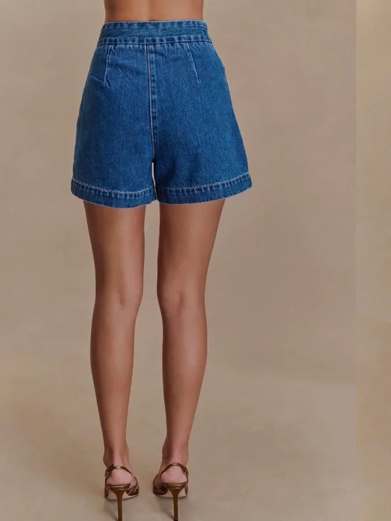 NWT Meshki Abel Denim Button Up Vest Top & Shorts Set XL - Picture 6 of 7